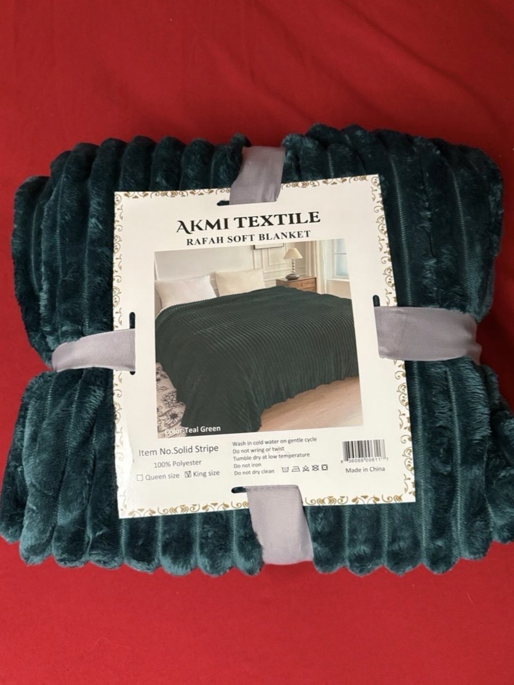 AKMI TEXTILE RAPAH SOFT BLANKET Teal Green Polyester Blanket NWT